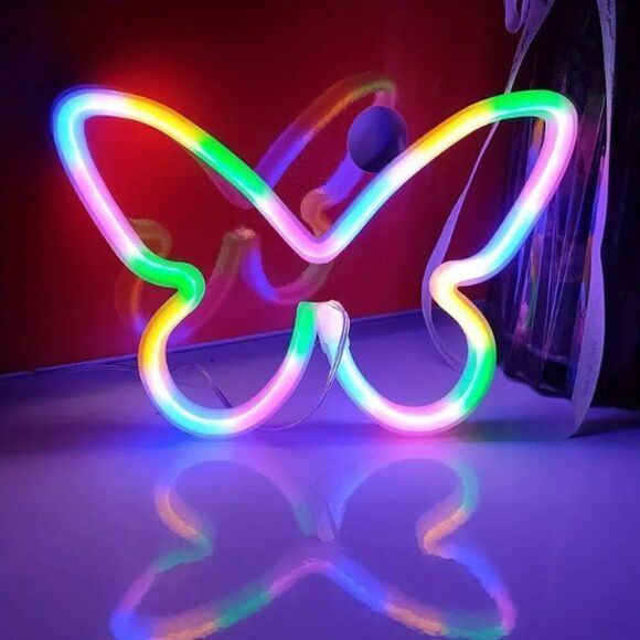 NEW Multi-Color Butterfly Neon Sign LED Wall Decor Lamp Girls USB or Batteries - Picture 1 of 3